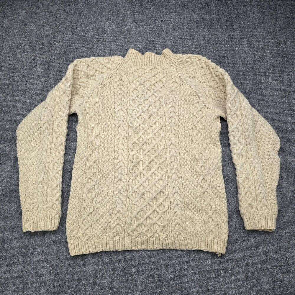 Vintage Aran Fisherman Sweater Womens Medium Cream Cable Knit Hand Knit Wool - Picture 3 of 16